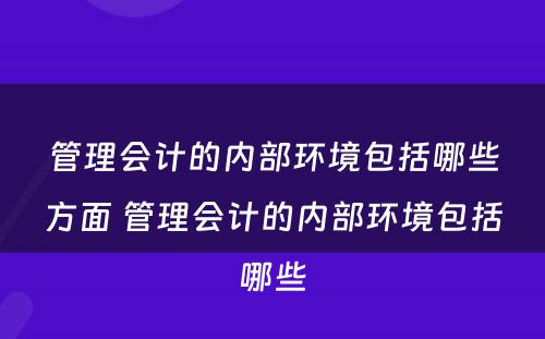 管理会计的内部环境包括哪些方面 管理会计的内部环境包括哪些