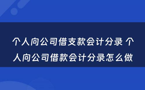 个人向公司借支款会计分录 个人向公司借款会计分录怎么做