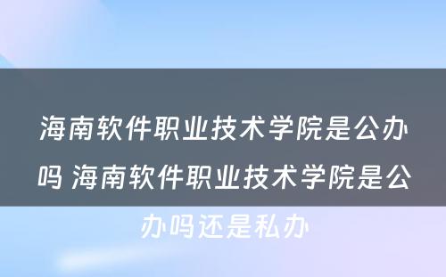 海南软件职业技术学院是公办吗 海南软件职业技术学院是公办吗还是私办