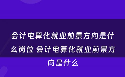 会计电算化就业前景方向是什么岗位 会计电算化就业前景方向是什么