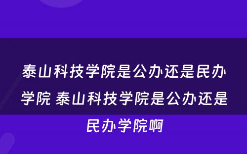 泰山科技学院是公办还是民办学院 泰山科技学院是公办还是民办学院啊