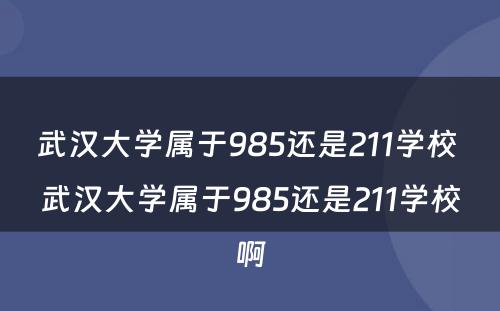 武汉大学属于985还是211学校 武汉大学属于985还是211学校啊