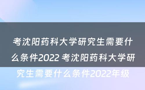 考沈阳药科大学研究生需要什么条件2022 考沈阳药科大学研究生需要什么条件2022年级