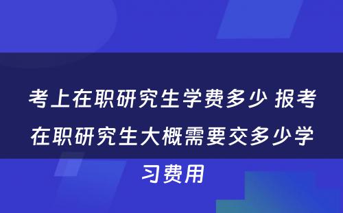 考上在职研究生学费多少 报考在职研究生大概需要交多少学习费用