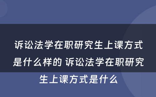 诉讼法学在职研究生上课方式是什么样的 诉讼法学在职研究生上课方式是什么