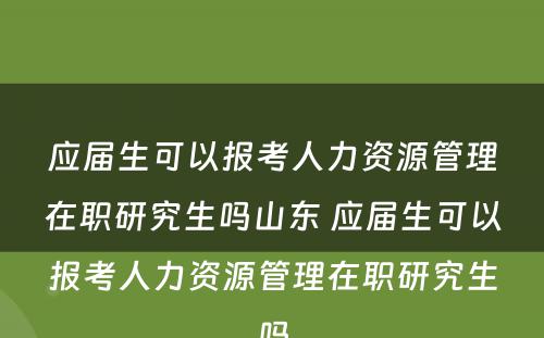 应届生可以报考人力资源管理在职研究生吗山东 应届生可以报考人力资源管理在职研究生吗