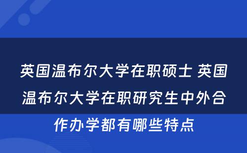 英国温布尔大学在职硕士 英国温布尔大学在职研究生中外合作办学都有哪些特点