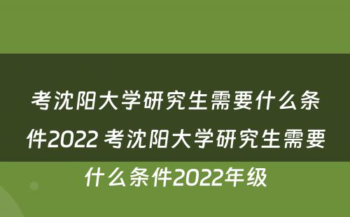 考沈阳大学研究生需要什么条件2022 考沈阳大学研究生需要什么条件2022年级
