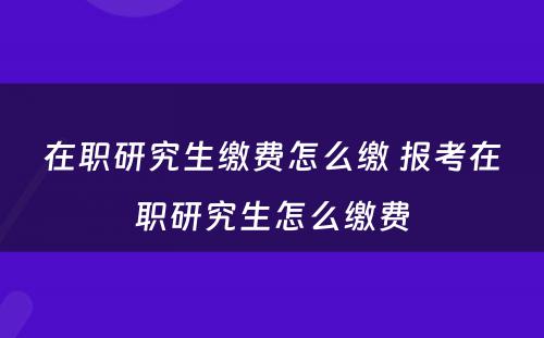 在职研究生缴费怎么缴 报考在职研究生怎么缴费