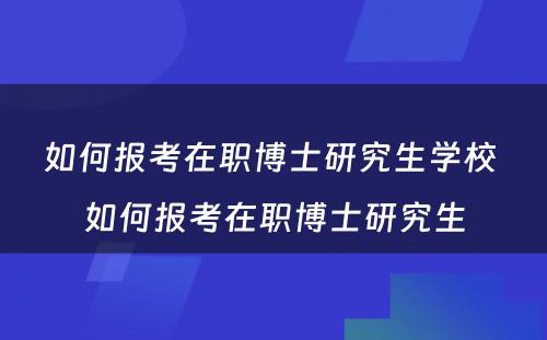 如何报考在职博士研究生学校 如何报考在职博士研究生