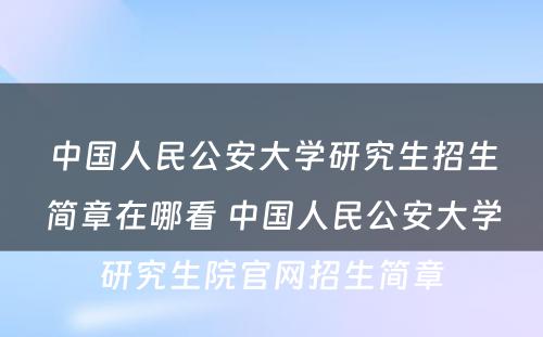 中国人民公安大学研究生招生简章在哪看 中国人民公安大学研究生院官网招生简章