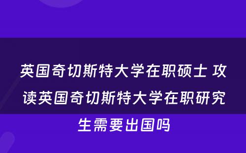 英国奇切斯特大学在职硕士 攻读英国奇切斯特大学在职研究生需要出国吗