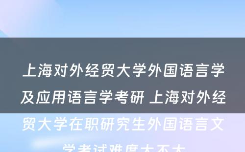 上海对外经贸大学外国语言学及应用语言学考研 上海对外经贸大学在职研究生外国语言文学考试难度大不大