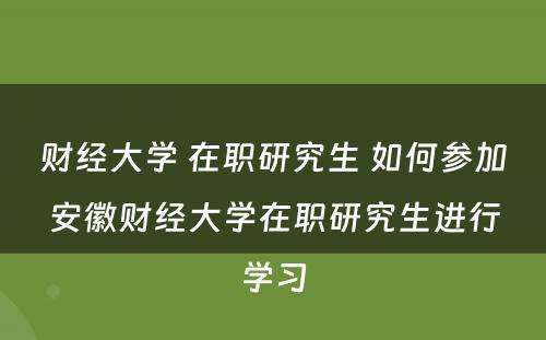 财经大学 在职研究生 如何参加安徽财经大学在职研究生进行学习