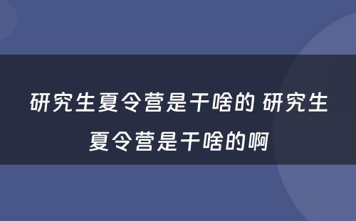 研究生夏令营是干啥的 研究生夏令营是干啥的啊