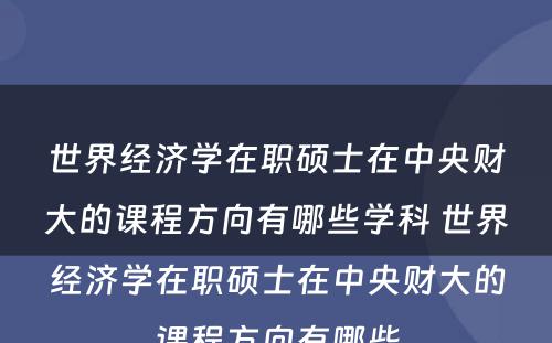 世界经济学在职硕士在中央财大的课程方向有哪些学科 世界经济学在职硕士在中央财大的课程方向有哪些