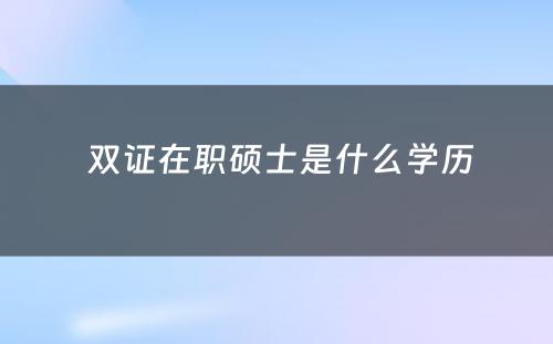  双证在职硕士是什么学历