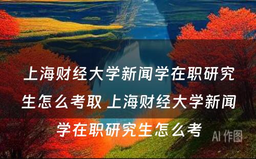 上海财经大学新闻学在职研究生怎么考取 上海财经大学新闻学在职研究生怎么考