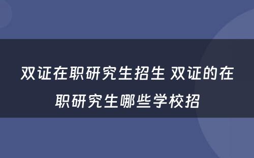 双证在职研究生招生 双证的在职研究生哪些学校招