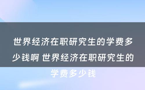 世界经济在职研究生的学费多少钱啊 世界经济在职研究生的学费多少钱