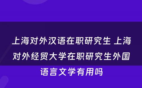 上海对外汉语在职研究生 上海对外经贸大学在职研究生外国语言文学有用吗