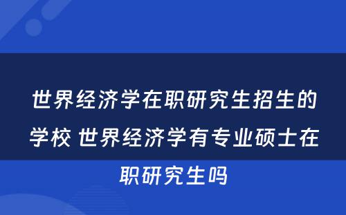 世界经济学在职研究生招生的学校 世界经济学有专业硕士在职研究生吗