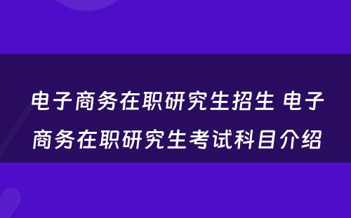 电子商务在职研究生招生 电子商务在职研究生考试科目介绍