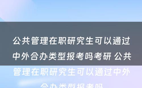 公共管理在职研究生可以通过中外合办类型报考吗考研 公共管理在职研究生可以通过中外合办类型报考吗