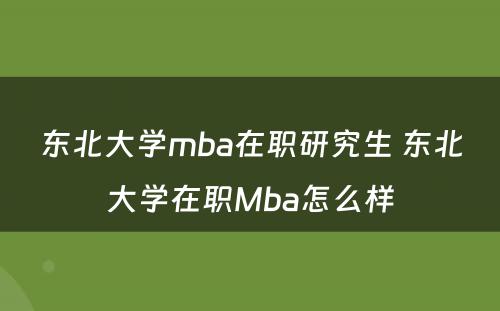 东北大学mba在职研究生 东北大学在职Mba怎么样