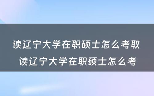 读辽宁大学在职硕士怎么考取 读辽宁大学在职硕士怎么考