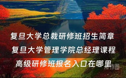 复旦大学总裁研修班招生简章 复旦大学管理学院总经理课程高级研修班报名入口在哪里