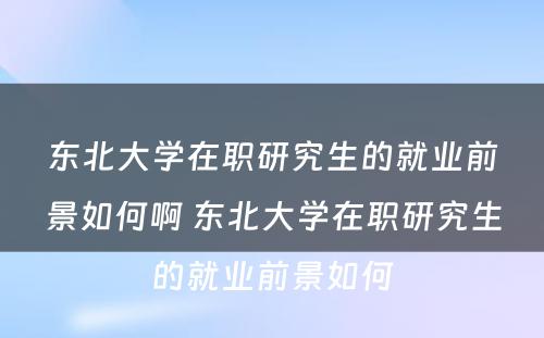 东北大学在职研究生的就业前景如何啊 东北大学在职研究生的就业前景如何