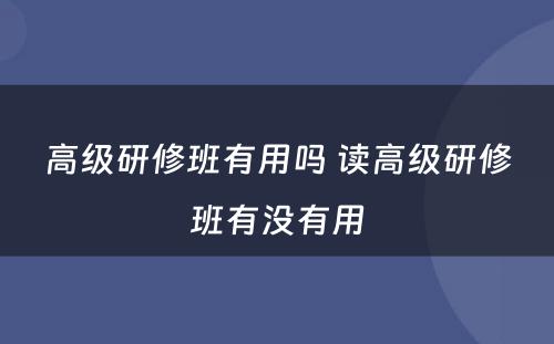 高级研修班有用吗 读高级研修班有没有用