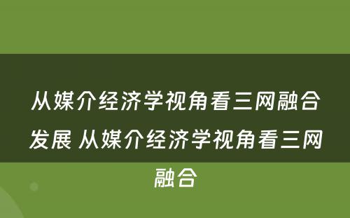 从媒介经济学视角看三网融合发展 从媒介经济学视角看三网融合