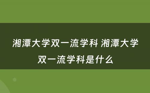 湘潭大学双一流学科 湘潭大学双一流学科是什么