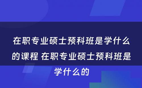 在职专业硕士预科班是学什么的课程 在职专业硕士预科班是学什么的