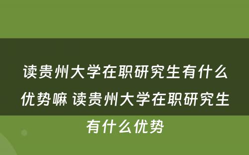 读贵州大学在职研究生有什么优势嘛 读贵州大学在职研究生有什么优势