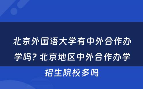 北京外国语大学有中外合作办学吗? 北京地区中外合作办学招生院校多吗