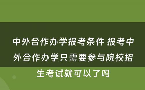 中外合作办学报考条件 报考中外合作办学只需要参与院校招生考试就可以了吗