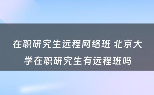 在职研究生远程网络班 北京大学在职研究生有远程班吗