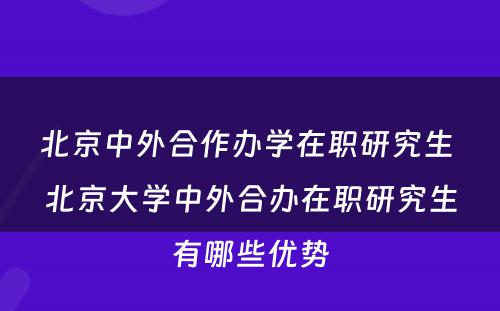 北京中外合作办学在职研究生 北京大学中外合办在职研究生有哪些优势