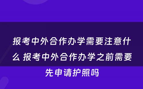 报考中外合作办学需要注意什么 报考中外合作办学之前需要先申请护照吗