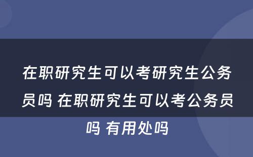 在职研究生可以考研究生公务员吗 在职研究生可以考公务员吗 有用处吗