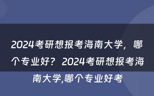 2024考研想报考海南大学，哪个专业好？ 2024考研想报考海南大学,哪个专业好考