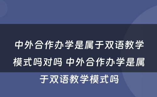 中外合作办学是属于双语教学模式吗对吗 中外合作办学是属于双语教学模式吗