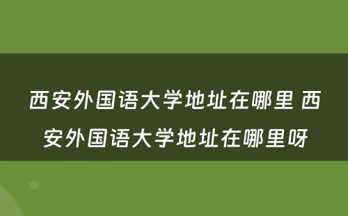西安外国语大学地址在哪里 西安外国语大学地址在哪里呀