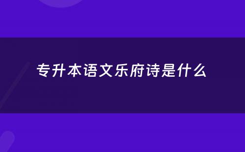 专升本语文乐府诗是什么 