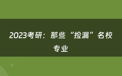 2023考研：那些“捡漏”名校专业 