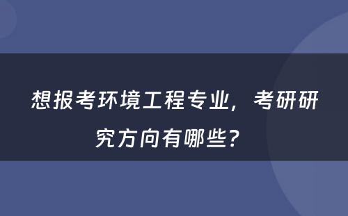想报考环境工程专业，考研研究方向有哪些？ 