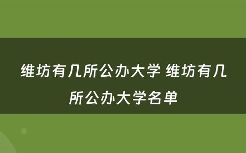 维坊有几所公办大学 维坊有几所公办大学名单